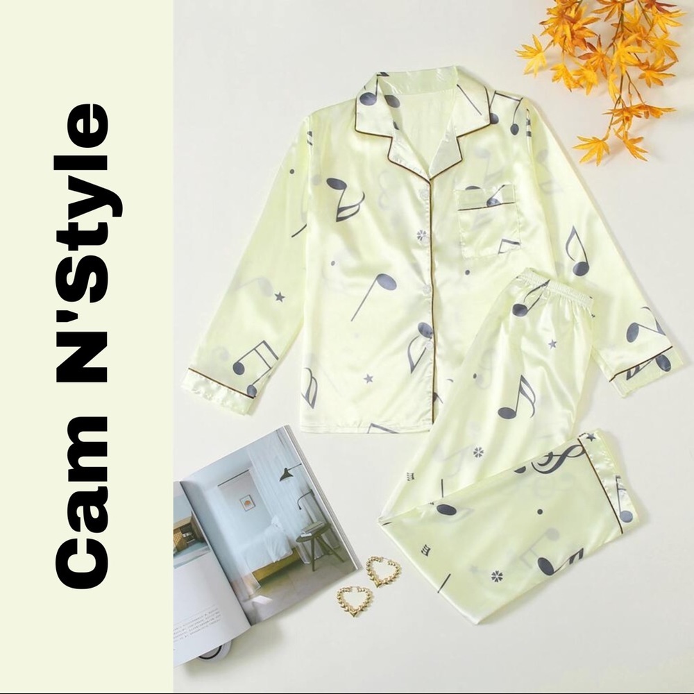 New Yellow Satin Silk-Like Pajama Set